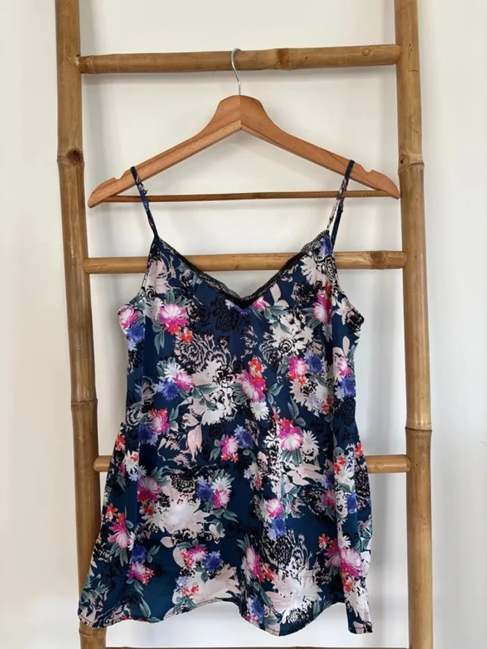 Débardeur bleu à fleurs colorées promod taille S