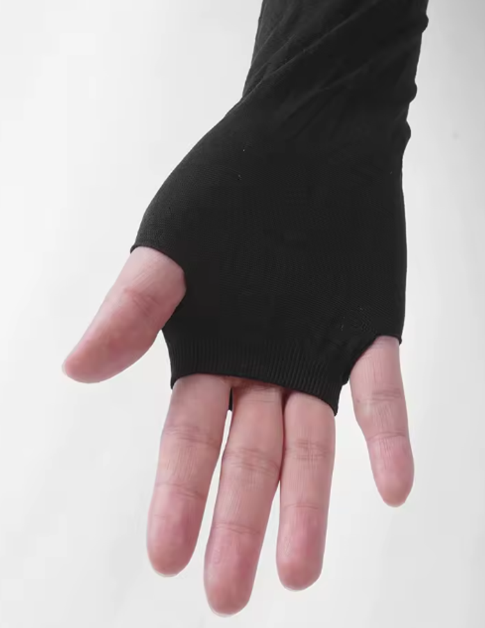 Paire de long gant mitaine noir croisillons neuf - photo numéro 4