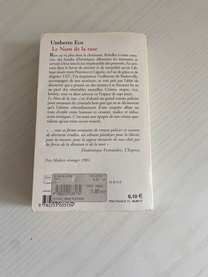 Livre Le Nom de La Rose Umberto Eco - photo numéro 2