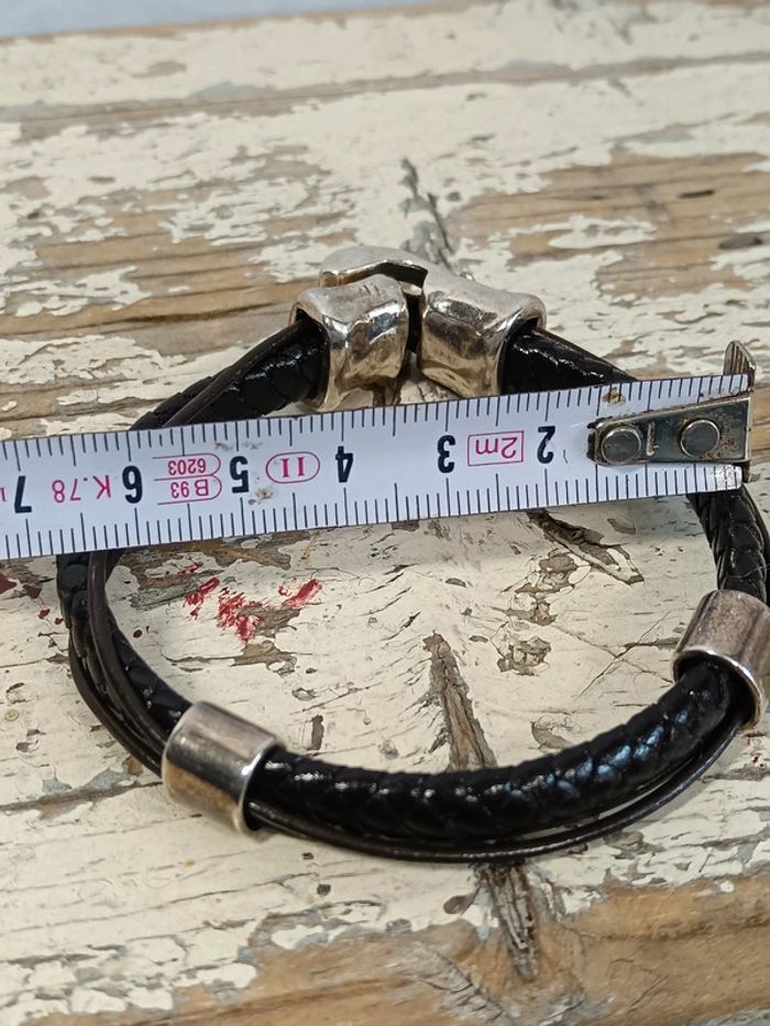 Bracelet homme cuir noir plaqué argent | Uno de 50 - photo numéro 7
