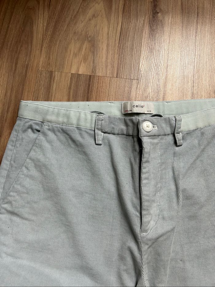 Pantalon gris/bleu Slim C25 côtelé Celio Tailles 42-44 - photo numéro 4