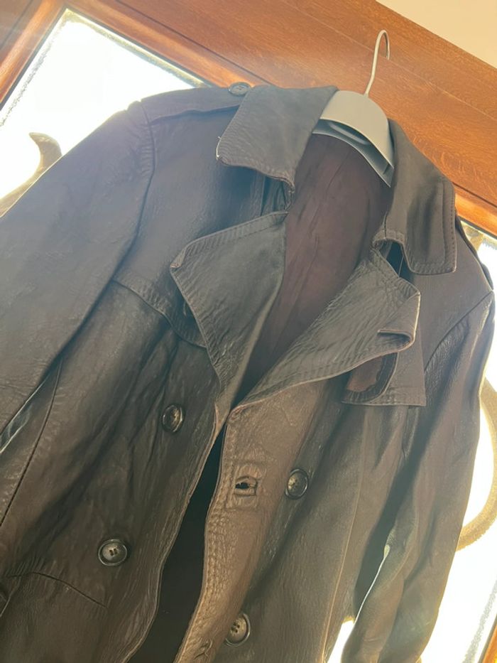 Long manteau trench vintage véritable cuir taille 38 - photo numéro 2