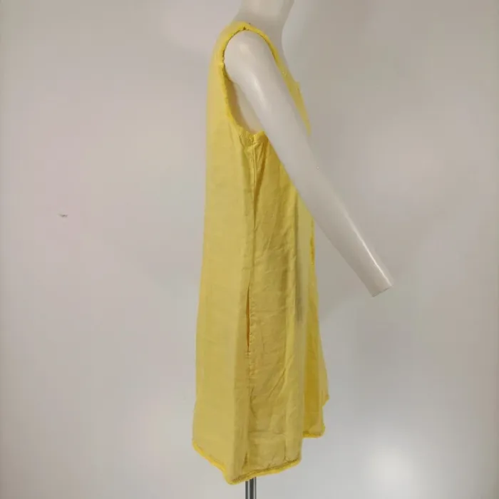 Robe jaune sans manches coton brodé détails ajourés taille M estimée A007 - photo numéro 5