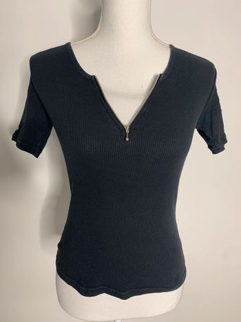 T-shirt cotelé noir et argenté Vintage T36/38