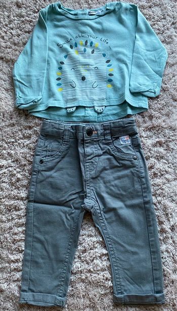 Ensemble tee-shirts manches longues Gémo et pantalon Lulu Castagnette 6 mois