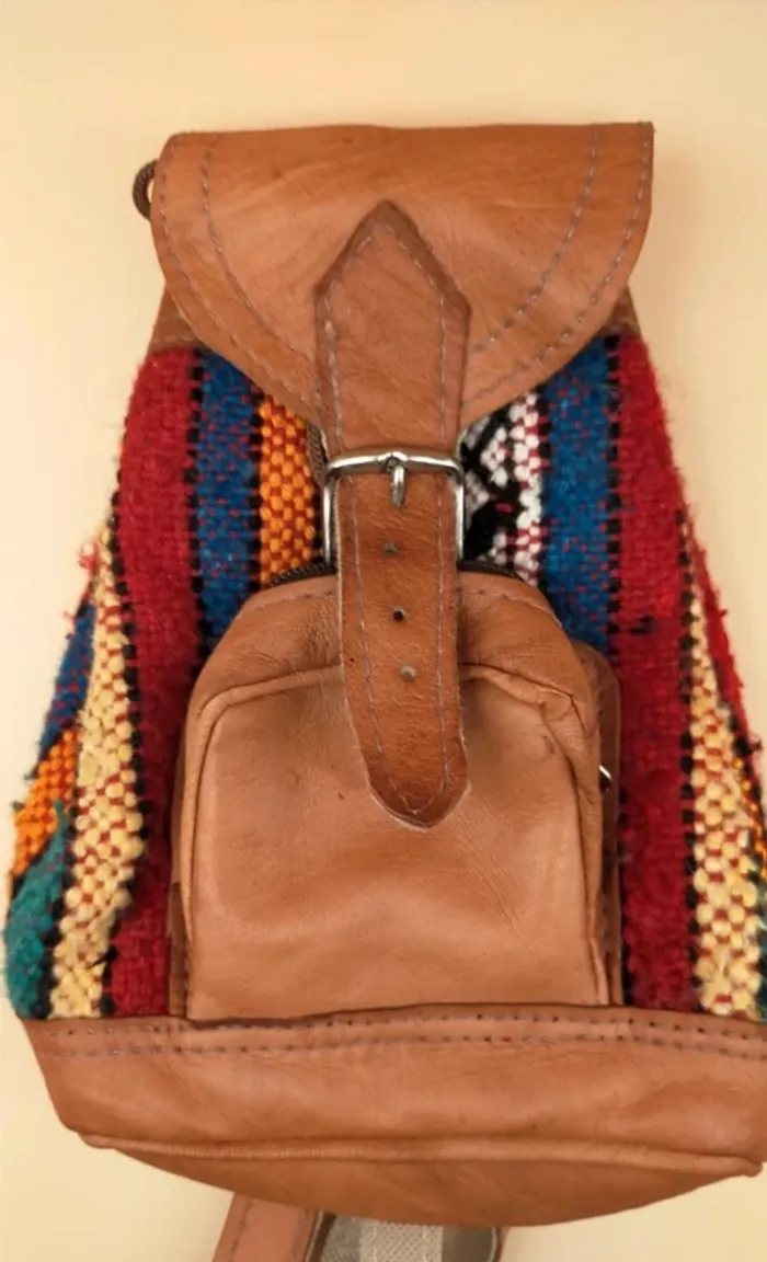 Sac à dos cuir avec motifs toile colorés - photo numéro 7