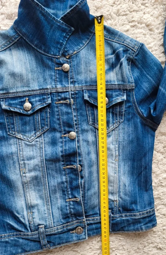 Veste en jean bleue délavée Revers Taille 34 - photo numéro 14