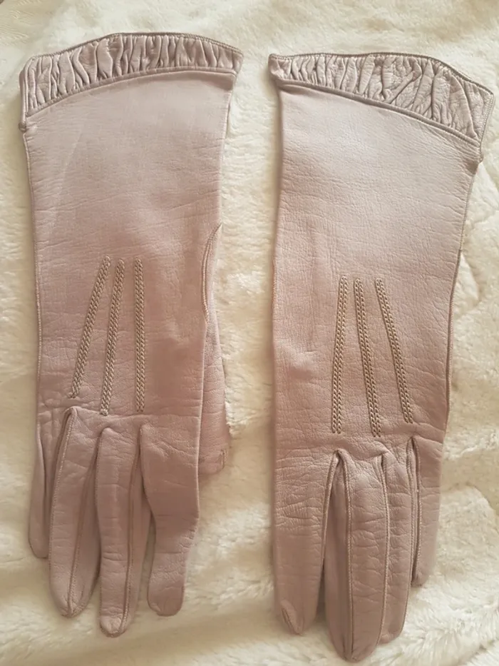 Gant beige/marron clair en cuir souple Taille 6 Neuf