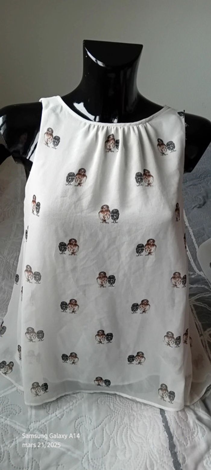Blouse sans manches dos ouvert motif chouettes femme S trafaluc zara - photo numéro 4