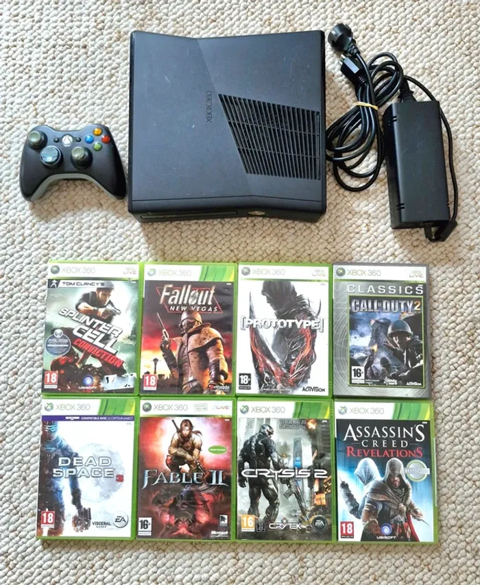 Lot Console XBOX 360 Slim 250go + 1 Manette & 8 Jeux