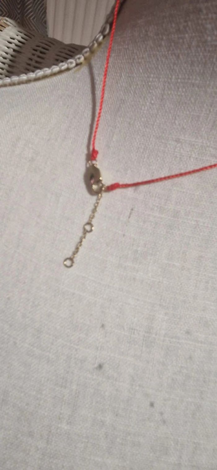 Coller réglable cordon rouge zircon finition acier inoxydable or neuf - photo numéro 4