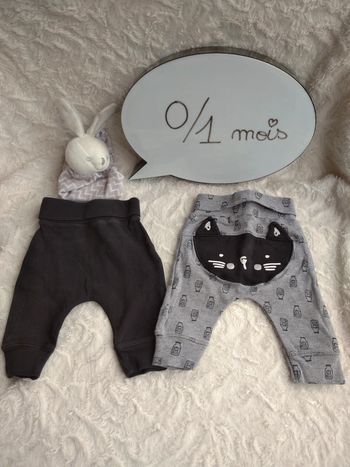 Lot de 2 pantalons confortables sarouel Mixte 0/1 mois Chat Milk you lait Tex Baby 100% coton