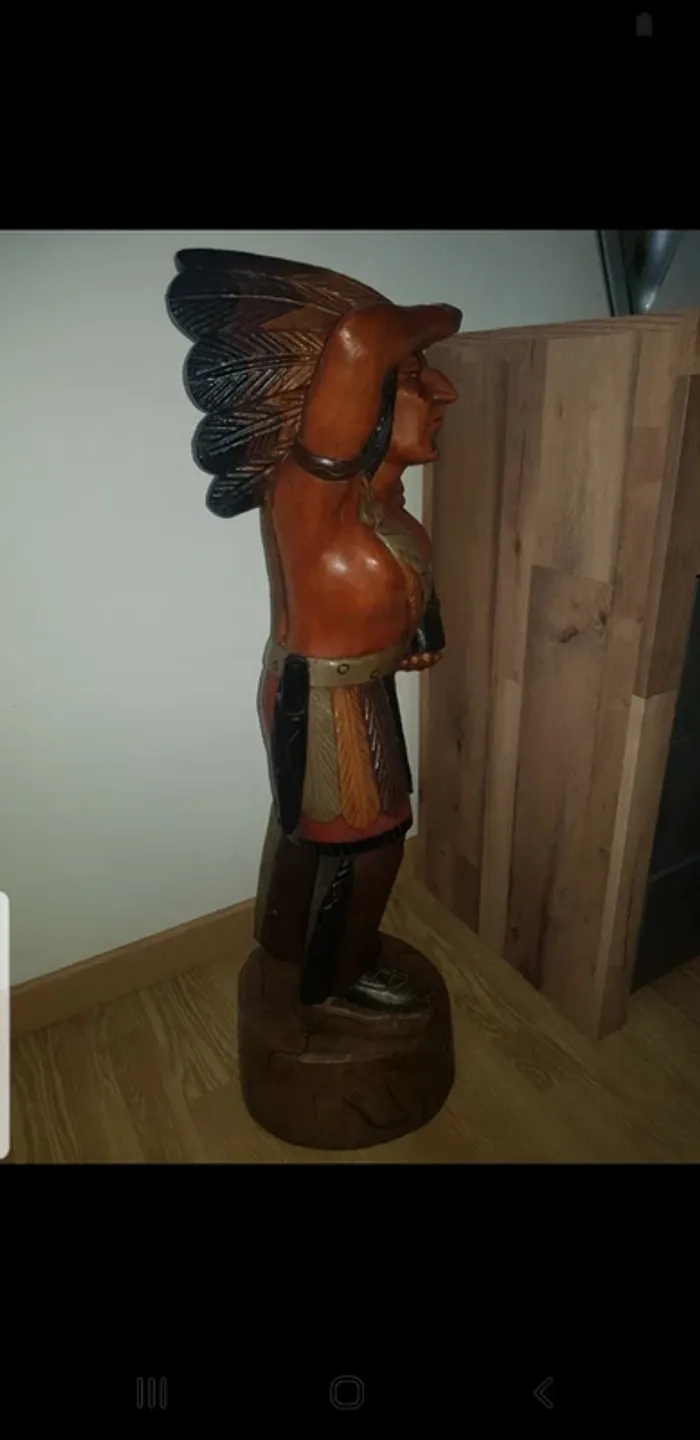 Statuette Indien en bois sculpté 96 cm - photo numéro 2
