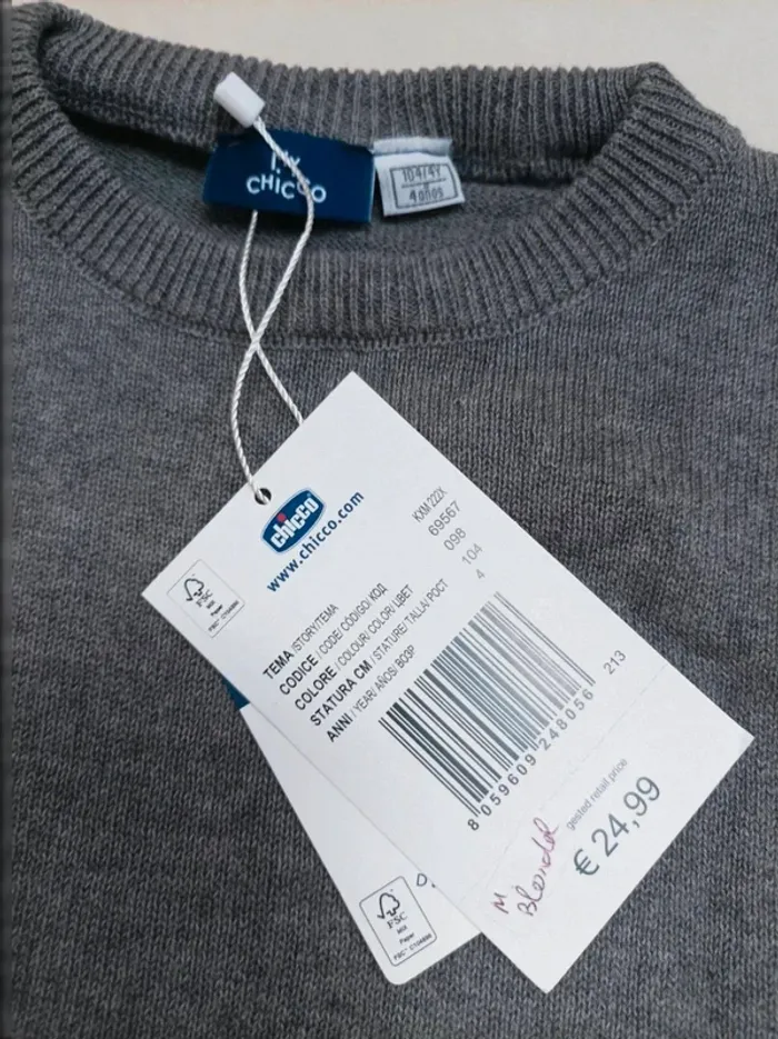 Pull col rond gris neuf Chicco garçon 4 ans - photo numéro 2