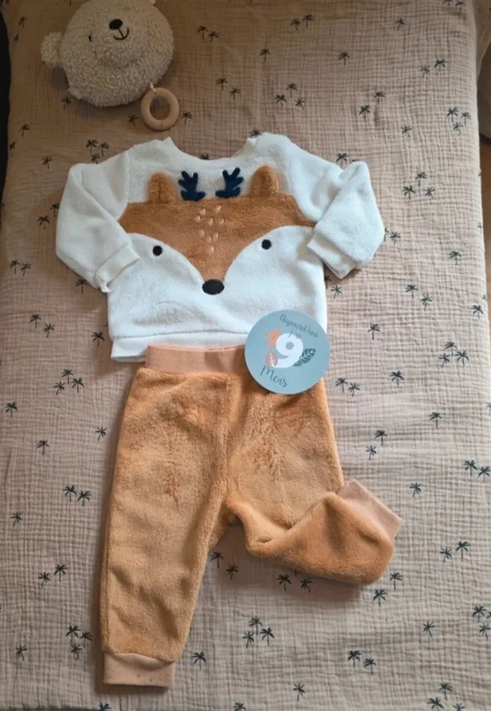 Ensemble bébé P’tit Bisou 9 mois – motif renard