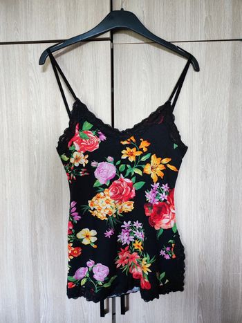 Debardeur noir imprimé fleurs & dentelle 36