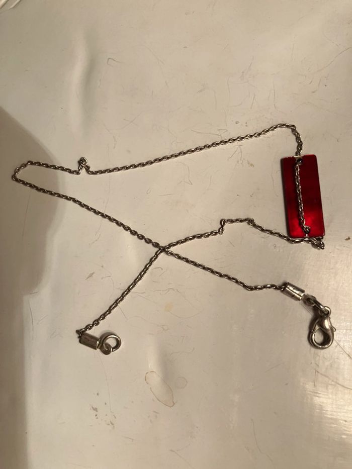 Chaîne argentée Perla Duna plaque métal vernis rouge simple de cheville ou double pour poignet fin - photo numéro 2