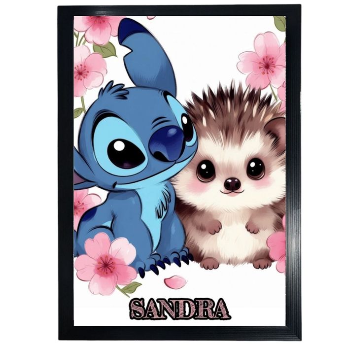 Cadre noir Stutch + hérisson  personnalisé prénom au choix