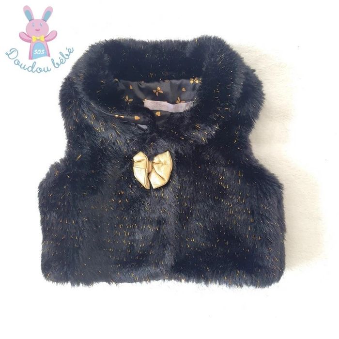 Gilet sans manche fourrure noir doré bébé fille 12 Mois Gémo