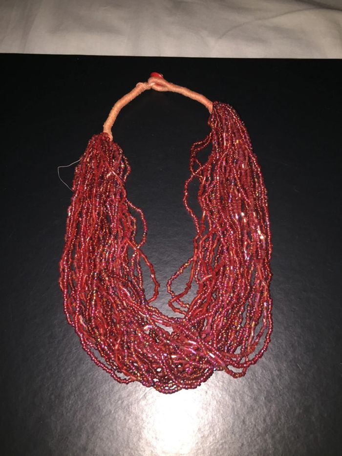 Collier multi rang rouge ras du coup - photo numéro 2
