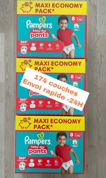 174 Pampers taille 8 pants+17 kg (3 cartons) Envoi Rapide -24H
