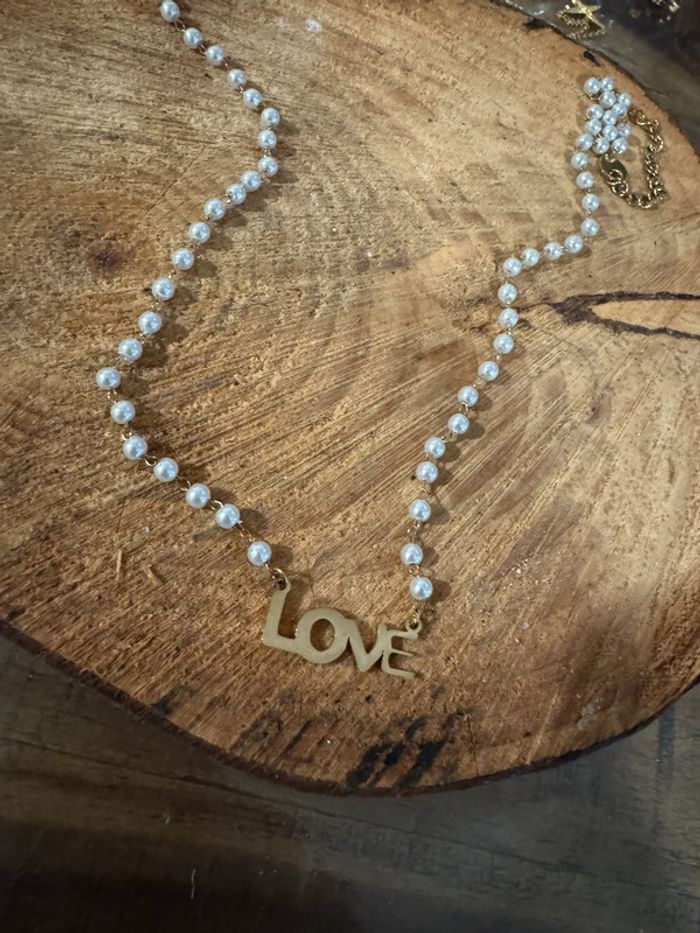 Collier acier inoxydable or et perles message Love acier inoxydable or - photo numéro 2