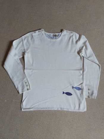 Pull mi-saison blanc esprit marin 12 ans - Okaïdi