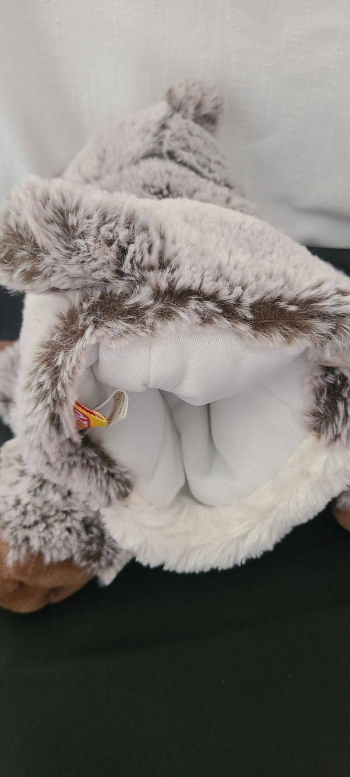 Peluche marionnette castor FIZZY marmotte chiné gris et blanc - photo numéro 4