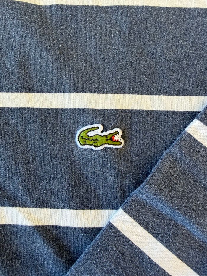 Polo Lacoste vintage bleu rayé manches longues - col montant – M - photo numéro 3