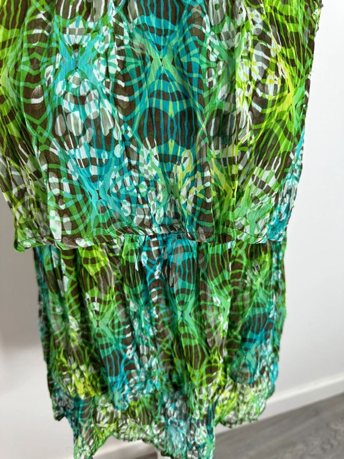Blouse bariolée à volants verte et bleue Patrice Bréal T40 L - photo numéro 3