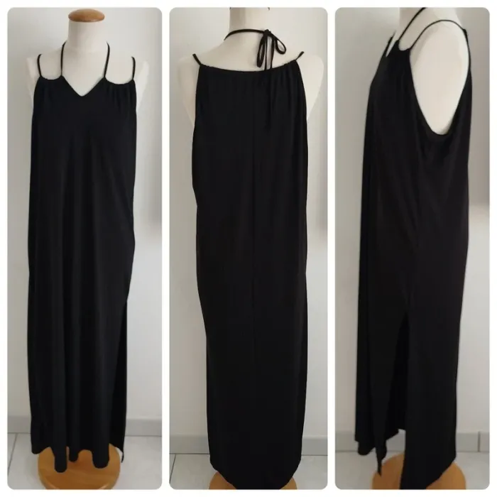 Longue robe noire fendue taille 42