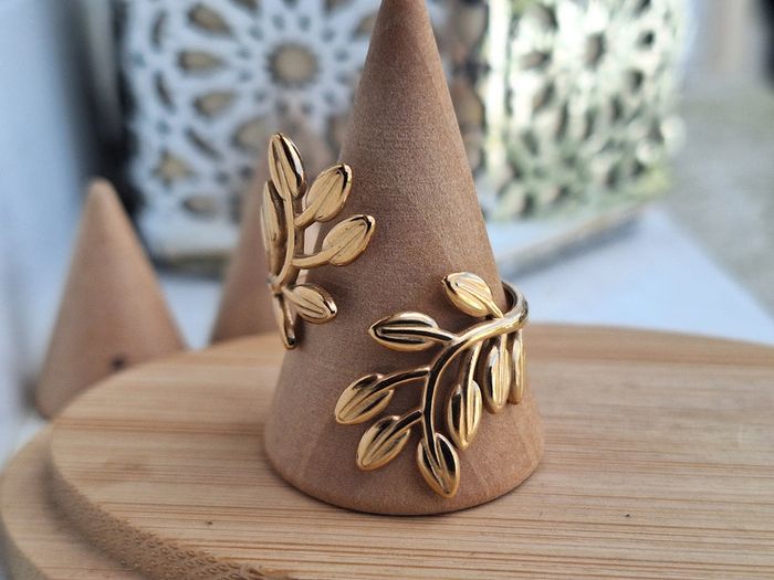 Bague Ouverte Doré motif feuilles acier inoxydable Bague design ouvert Ajustable bague Pour elle - photo numéro 4