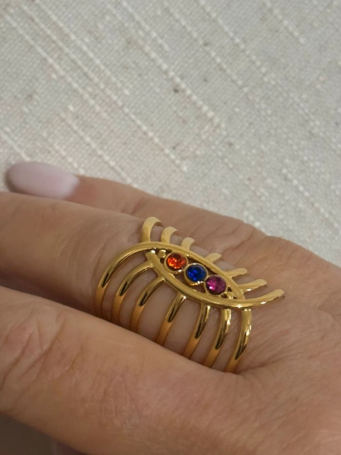 Bague xl réglable acier inoxydable or cristaux couleur - photo numéro 2