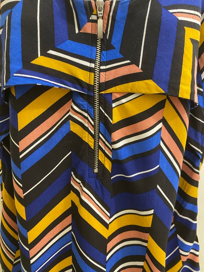 Top bleu moutarde motif chevrons géométrique débardeur fluide fines bretelles femme taille 42 JDY - photo numéro 3