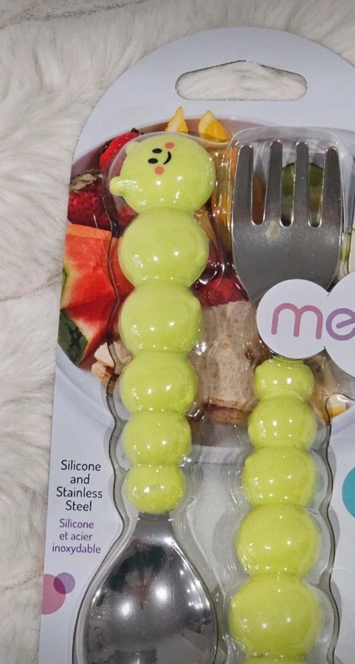 Ensemble de couverts enfant chenille 🐛 en acier inoxydable Melii Neufs - photo numéro 2