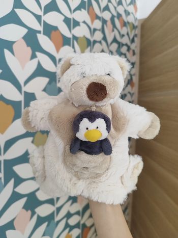 Peluche doudou marionnette ourson ours nounours pingouin histoire d'ours