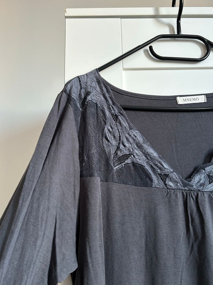 Haut de pyjama gris à dentelles Mnemo Taille L - photo numéro 5