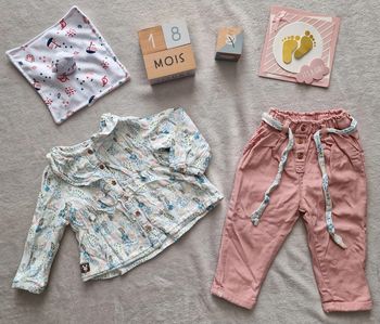 Ensemble blouse multicouleur + pantalon rose - 18M - Sergent Major (BE avec défauts)