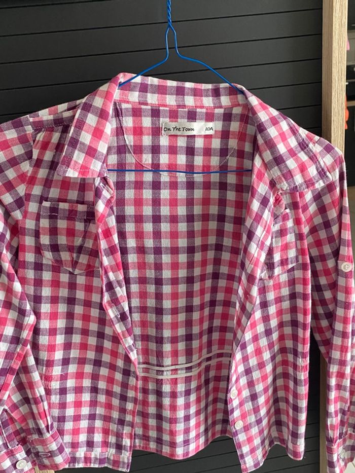 chemise à carreaux, rose et violette pour filles - photo numéro 2