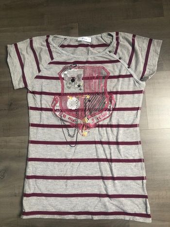 T shirt rock rayé imprimé Etam taille 34 gris bordeaux
