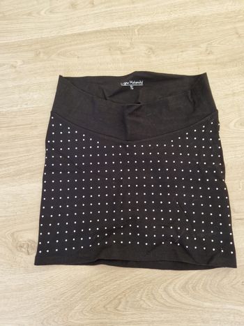 Joli mini-jupe de Maternité Noire à Pois Blancs