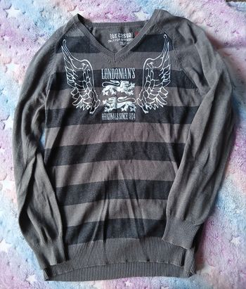 Pull ML gris et marron Tex