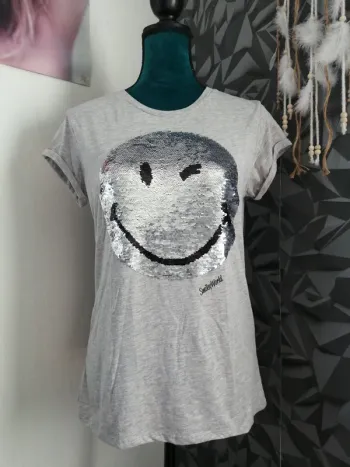 Tee-shirt smiley gris avec sequins réversibles / fb sister / (M)