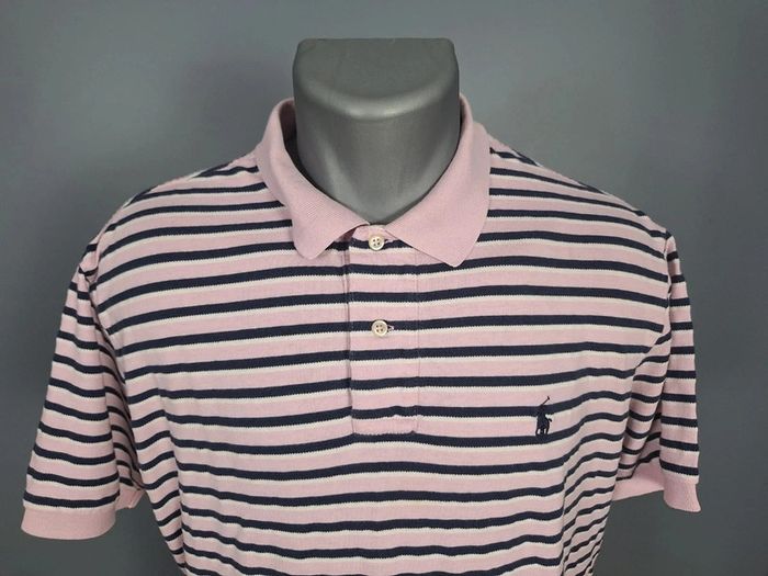 Polo Ralph Lauren rose a rayures - taille L - homme logo brodé (432) - photo numéro 3