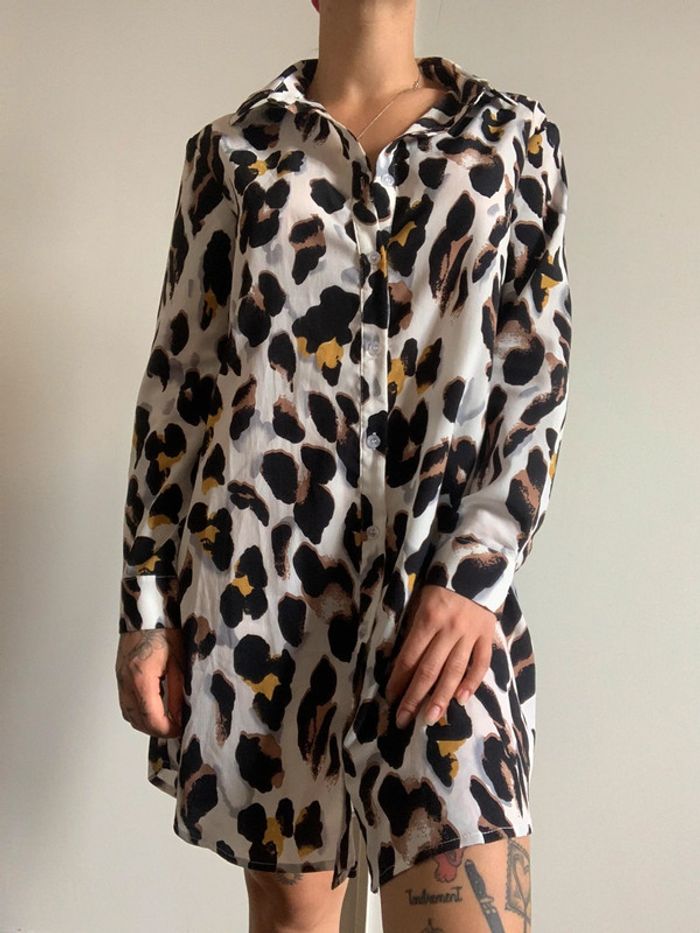 Robe chemise blanche léopard shein taille Xs 34 - photo numéro 2