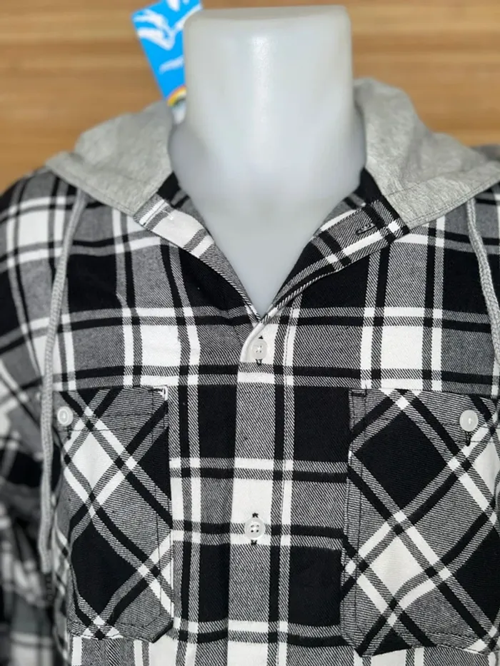 Chemise-veste en flanelle à capuche pour homme noir et blanc taille S - photo numéro 5