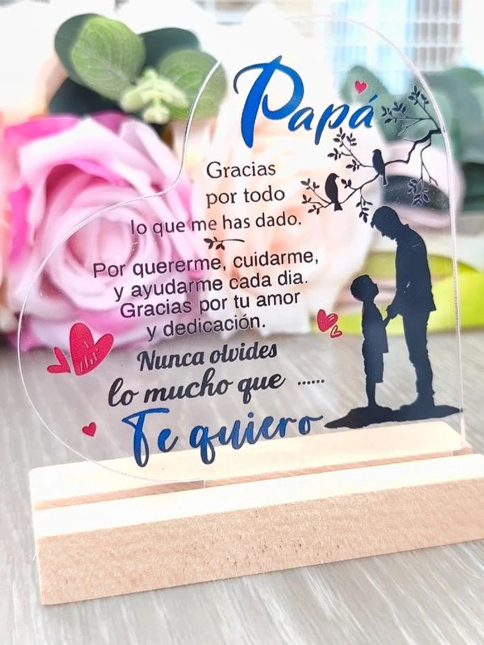 Plaque cœur " PAPA " en espagnol - photo numéro 2