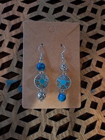 Boucles d'oreilles bleues et argentées