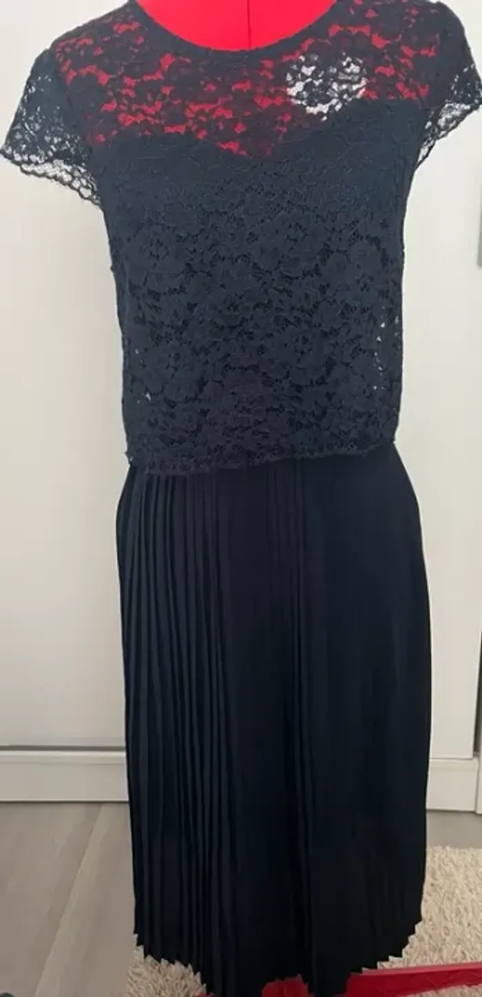 Robe midi plissée dentelle marine Camaïeu - photo numéro 3