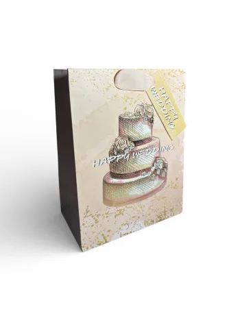 Sac cadeau mariage “Joyeux Mariage” Kariiou motif gâteau 18x23x10 cm Neuf